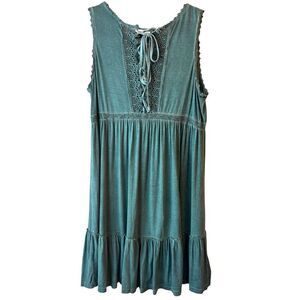 Umgee Sleeveless Tunic Top with crochet lace up design back sz S boho